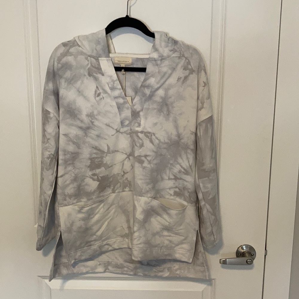 Melloday White and Gray Tie Dye Hoodie Sweatshirt